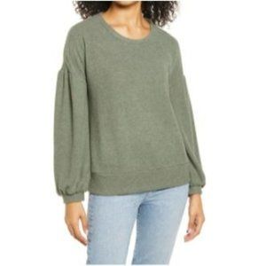 NWT Everleigh Sarma Balloon Sleeve Olive Top Sweatshirt XS